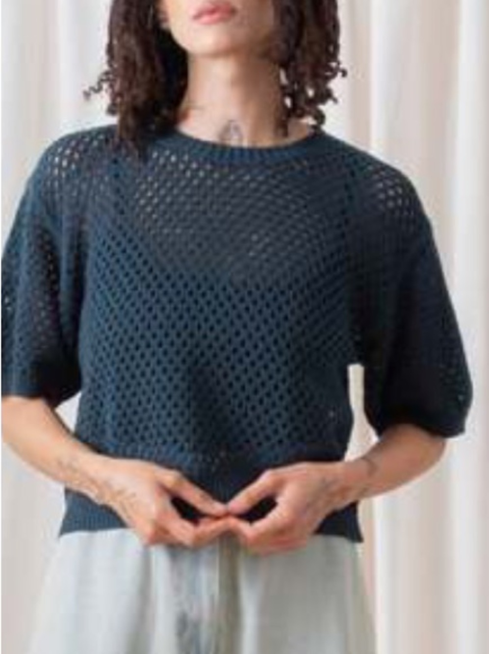 ALI GOLDEN open knit top in teal